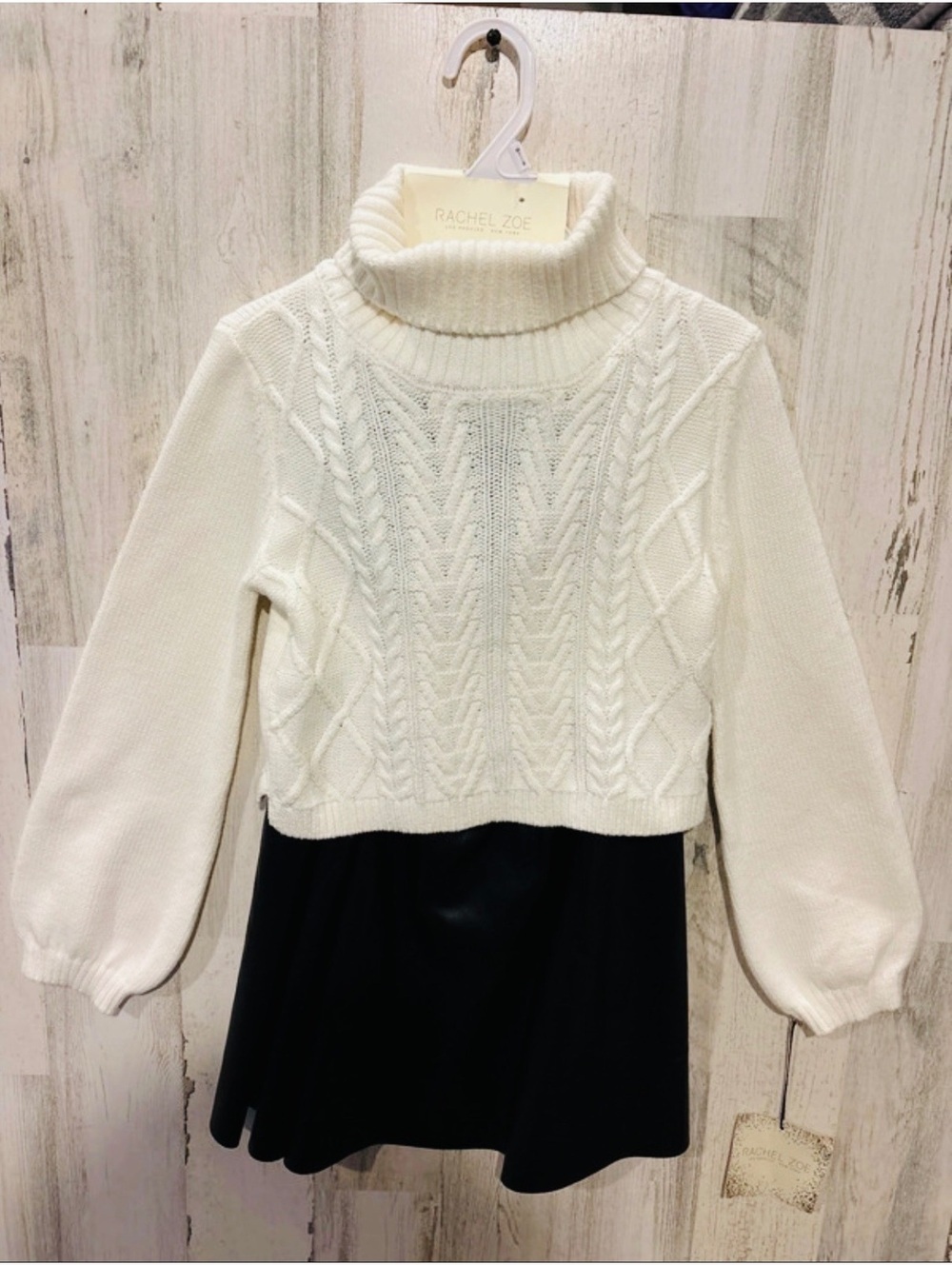 NWT Rachel Zoe Girls 3pc Outfit Set M 7/8 Sweater Faux Leather Skirt Purse
